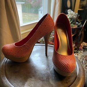 Bamboo, orange textured high heels